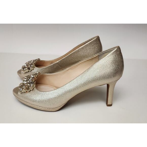 Alex Marie Beaded Peep-Toe Stiletto Heel Pump Metallic Gold Shoes Size 8M - Picture 2 of 9
